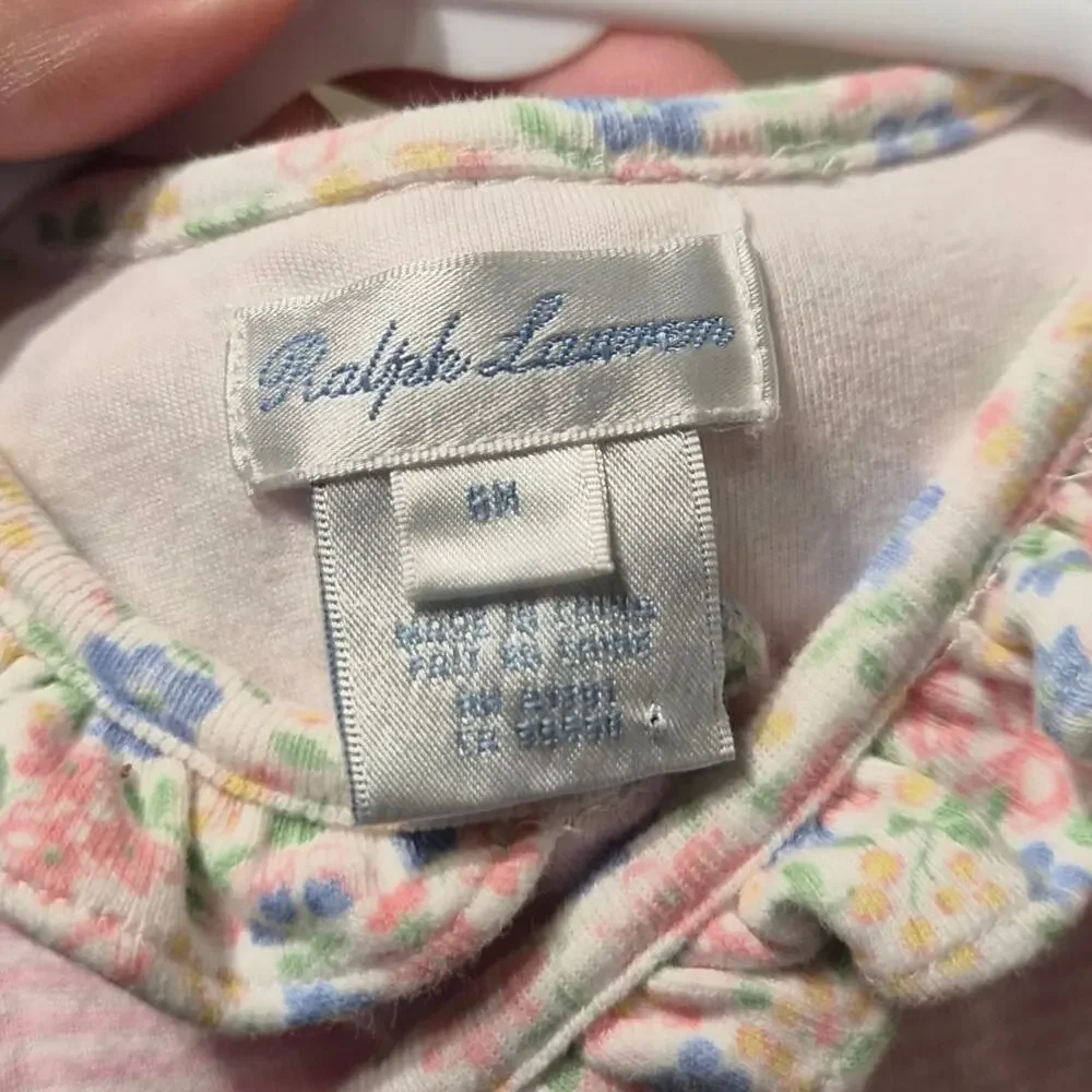 Ralph Lauren 6 Month Striped Cotton Coverall Baby Girl Pink Ruffles